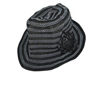 Kathy Jeanne black white flower detail bucket hat